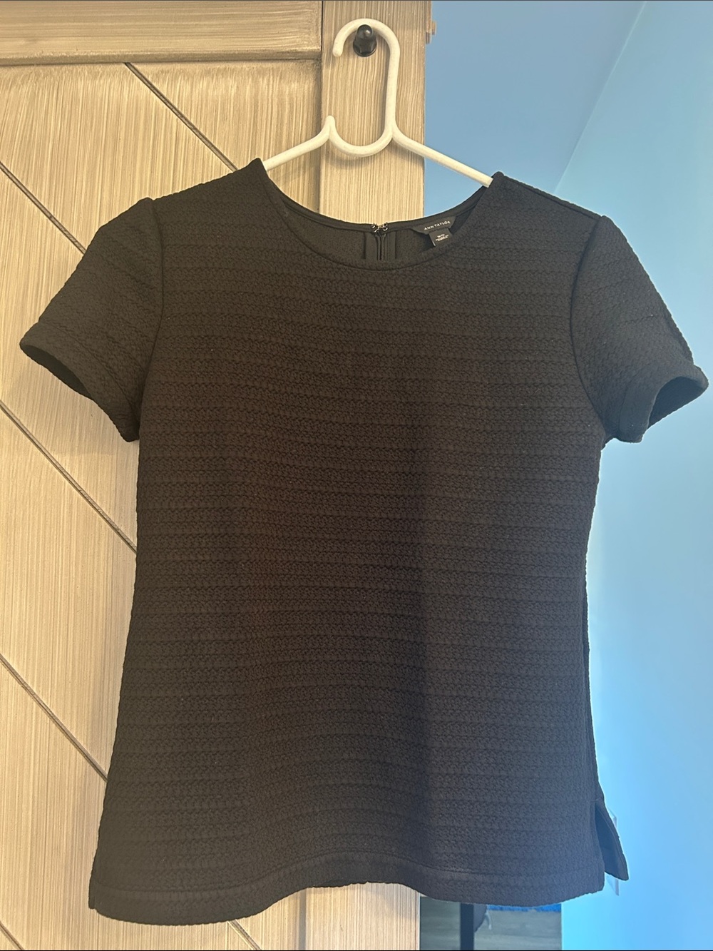 Black Textured Short-Sleeve Top - U
